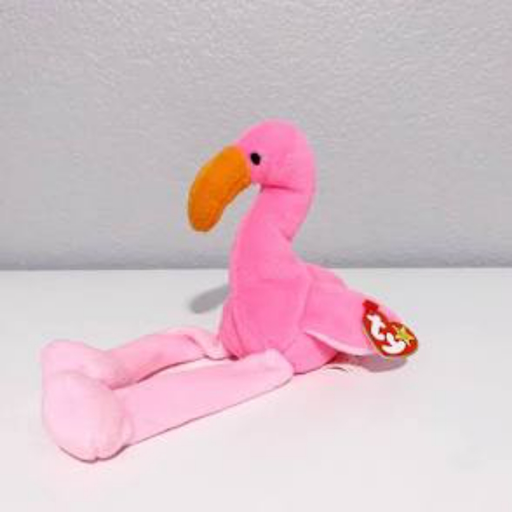 RETIRED Vintage 90s  TY Beanie Baby Pink Flamingo " Pinky " 1995  Kidcore